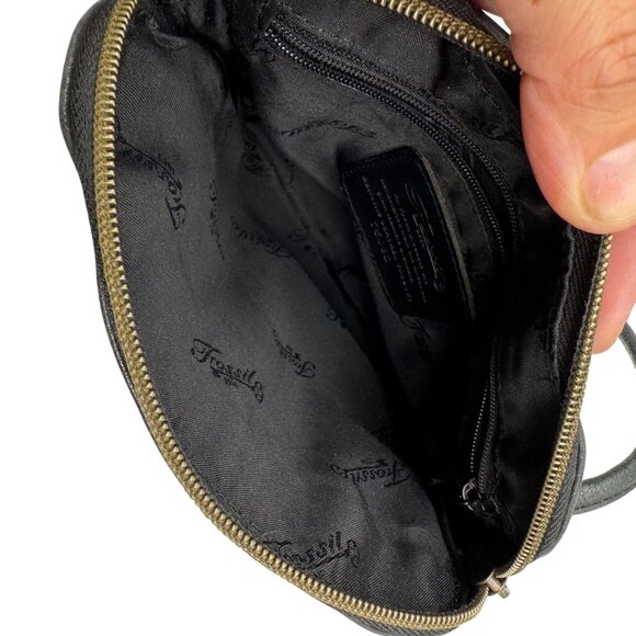 Y2K Fossil Black Pebbled Leather Square Crossbody bag Minimalist bag 8"x7.5" - Picture 8 of 9